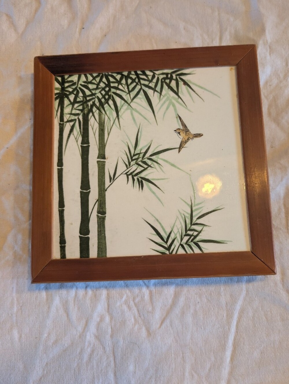 2/20$ Vintage Green Bamboo & Brown Framed Tile Trivet